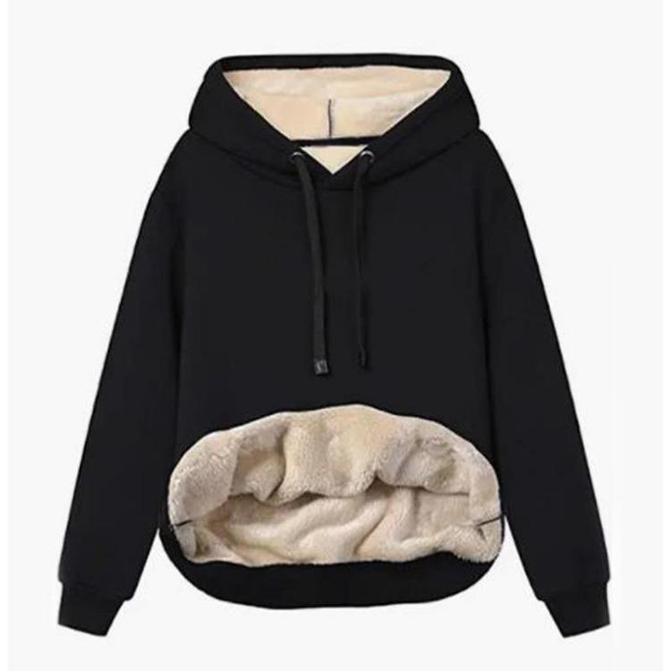 Warm Winter Coat for Women Thick Wool Hooded Jacket with Fur Lining Sweatshirt Top