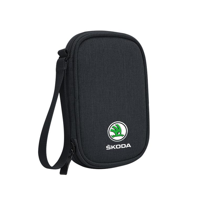 xjfam2 Car Cable Drive Earphone Charger Protable Storage Bag For New Skoda Octavia Kodiaq Fabia Superb Karoq Yeti Rapid Mk3 Vrs Kamiq