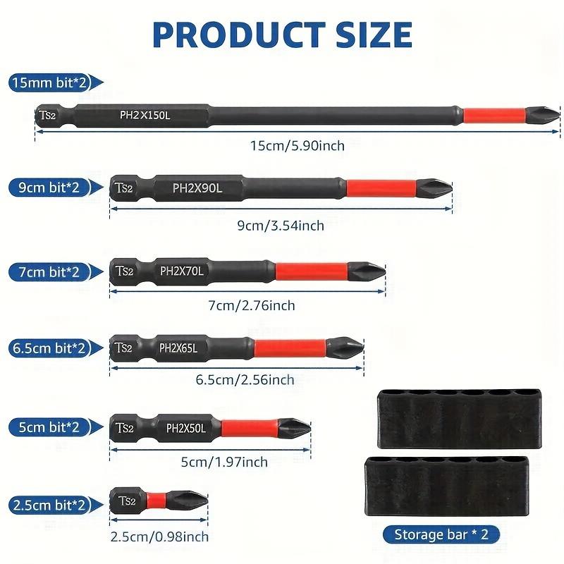 Набор из 10/12 магнитных бит для отвертки S2 из стали с хвостовиком 1/4 дюйма, биты для электрической отвертки, крестовая отвертка с ударным наконечником