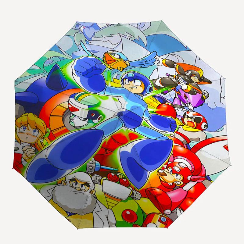1pc Mega Man Automatic Folding Umbrella, 8-Bone Frame, Portable Design for Outdoor Use, Ideal Gift for Fans and Travelers.Y076