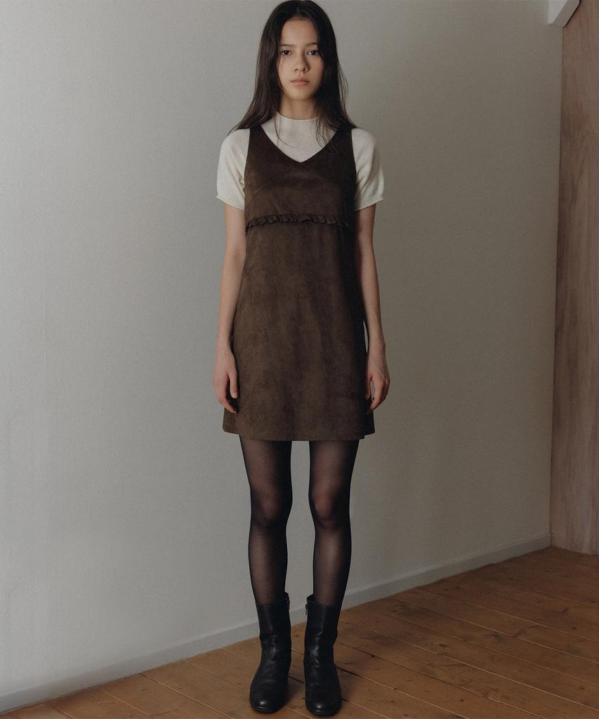 Annies Veta Suede Frill Dress (Brown)