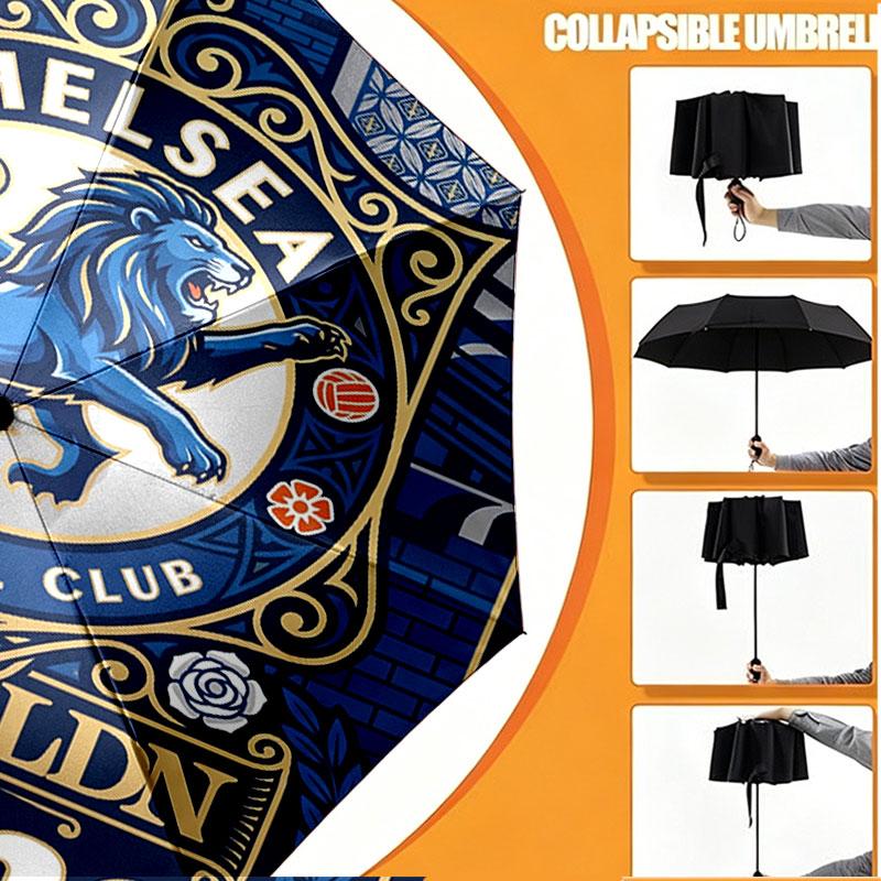 Custom Name Personalized Chelsea Football Club Print Umbrella, Auto Open Close, 8‑Rib Sturdy Frame, Commute Camping Hiking Use, Birthday Gift