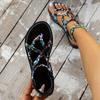 Fashion Colored Woven Women's Sandals, Round Headed Flat Toe Sandals, Slim Strap Combination Flat Bottom Sandals