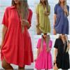 Women's Summer Cotton Linen Solid Color Loose Dresses Casual Short Sleeves Female Dress