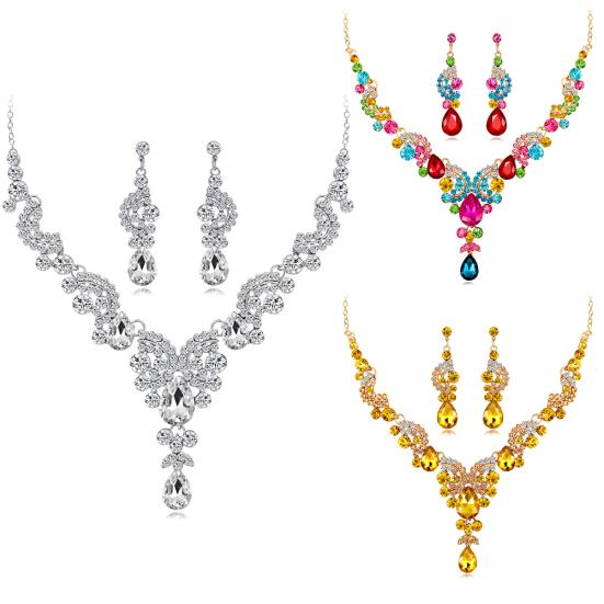 Женский комплект ювелирных украшений, элегантные серьги-капли со стразами, свадебное ожерелье, серьги