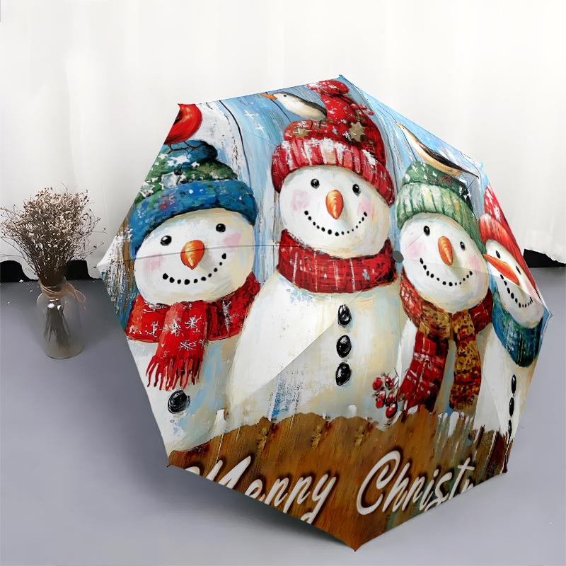1 шт. Автоматический складной зонт - Интересный узор со снеговиком, Портативная и складная конструкция с 8 спицами, Рождественские и Новогодние подарки