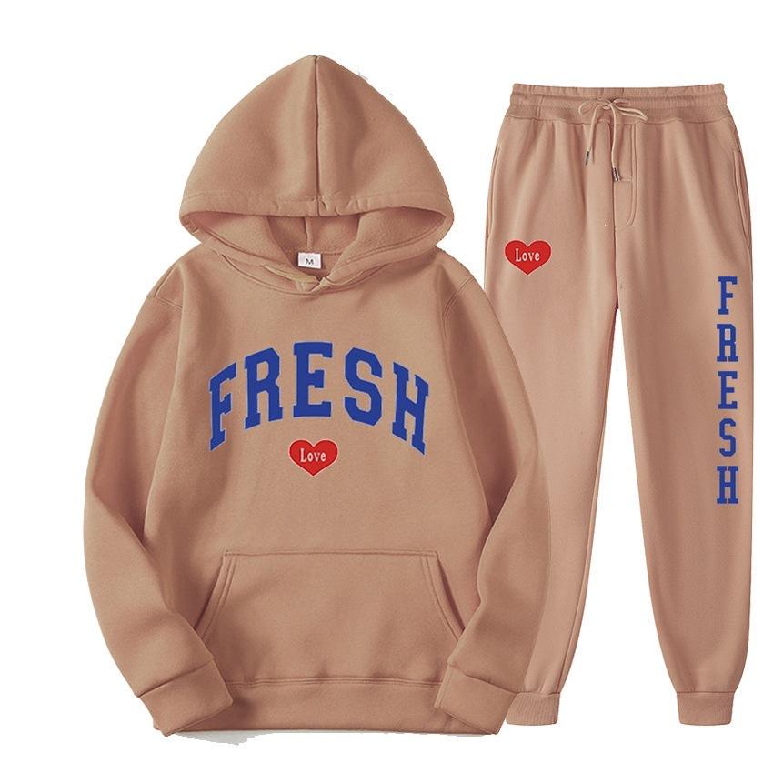 European size plus fashion printed sweater autumn and winter fleece warm hoodie casual sports women's suit