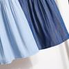 Qooth Patchwork Simple Casual Pleated Skirt Ankle Length Skirt Elegant Blue Skirt QT2158