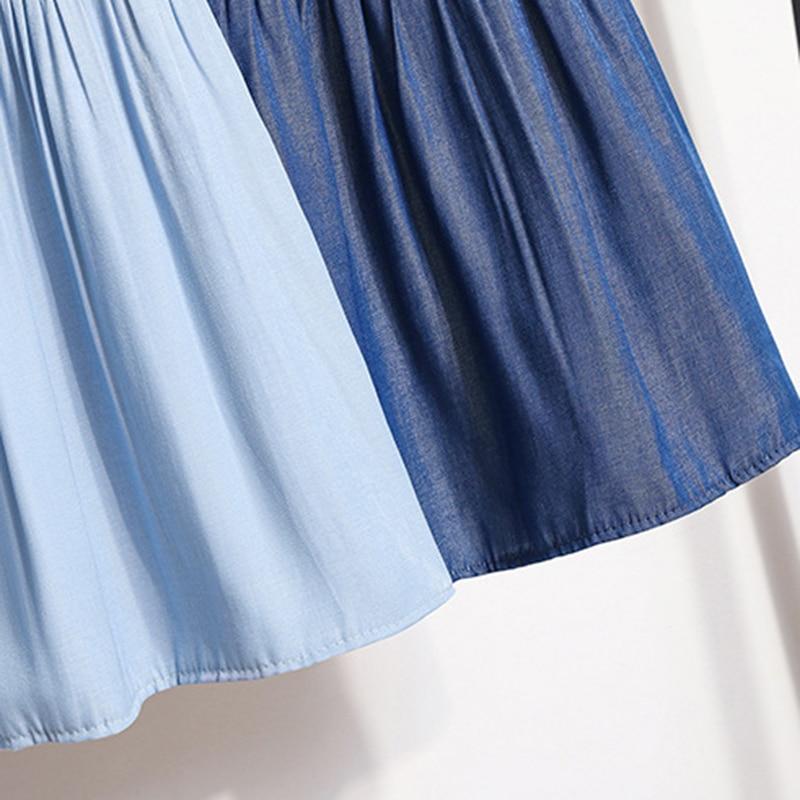 Qooth Patchwork Simple Casual Pleated Skirt Ankle Length Skirt Elegant Blue Skirt QT2158