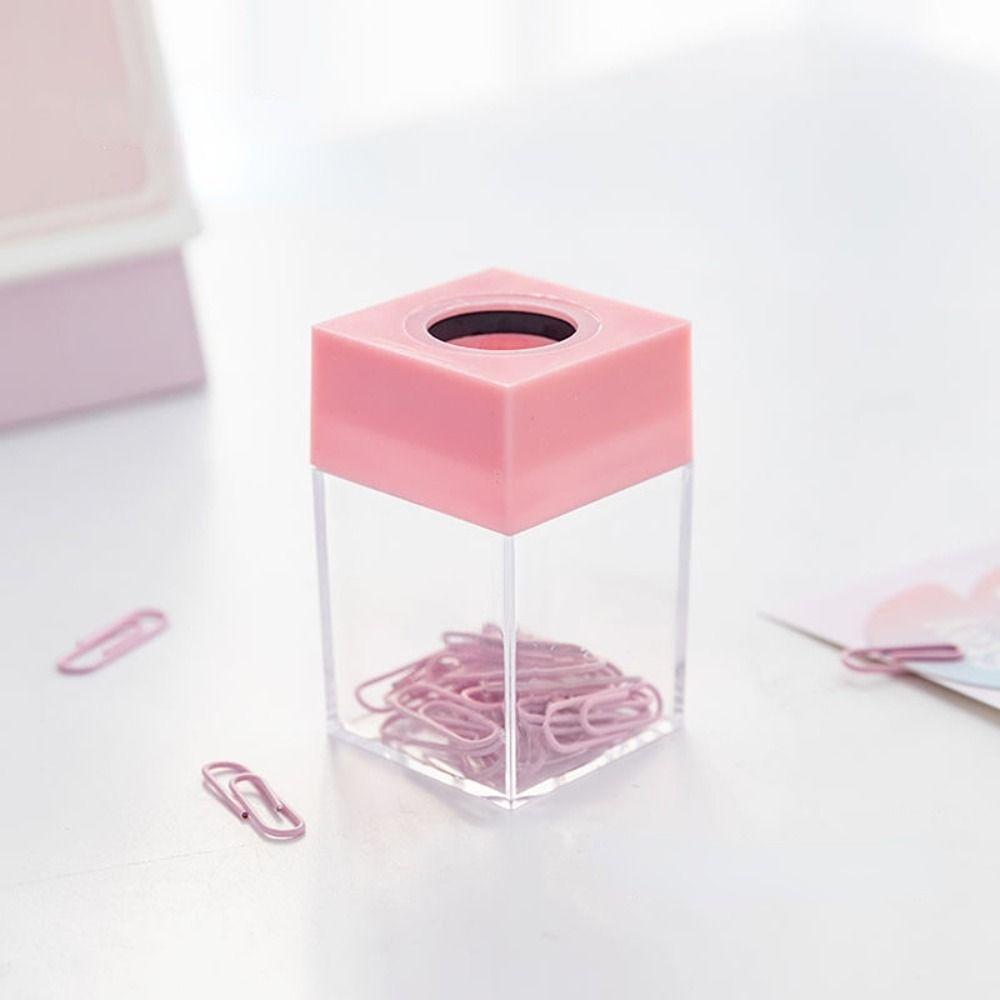 Student Stationery Macaron Magnetic Absorption Box Clips Dispenser Paperclip Holder Desk Storage