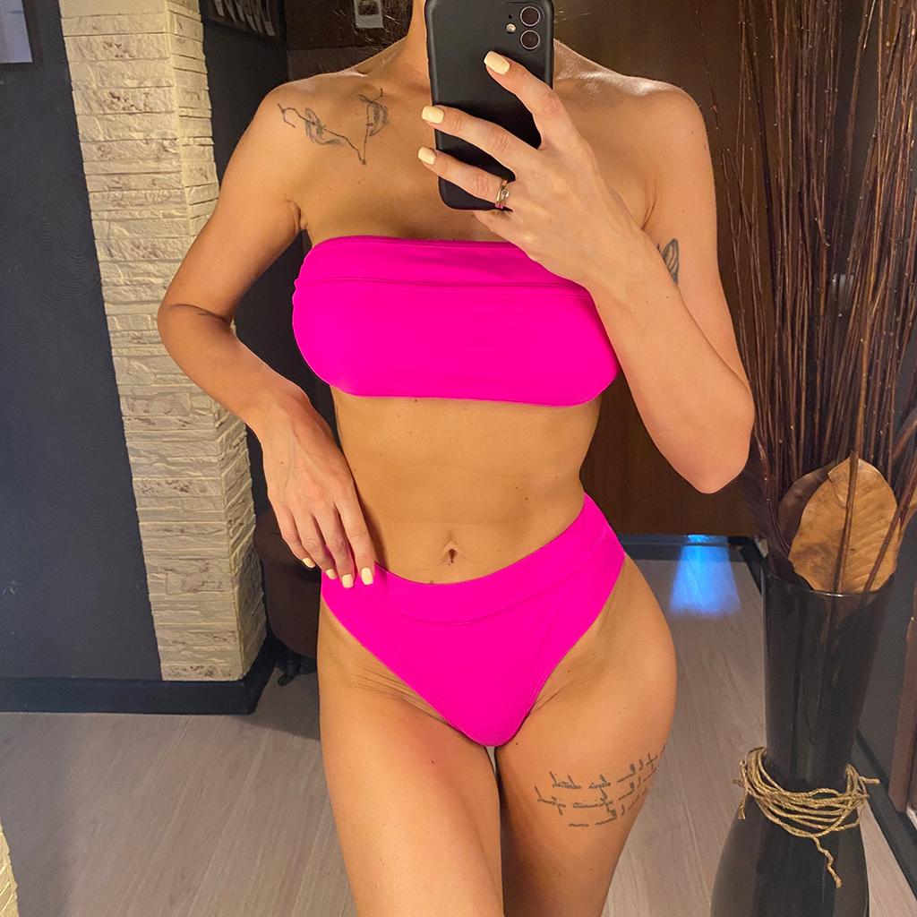 Sexy Bandeau High Leg Cut Female Swimsuit High Waist Bikini Women Swimwear Two-pieces Bikini Set Bather Bathing Suit Swim