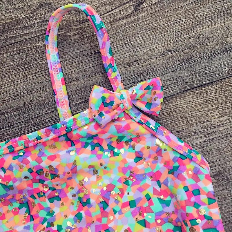 2-8 лет Бикини для девочек Милый цветочный принт из двух частей Пляжная одежда Детский купальник Купальный костюм для детей