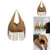 Vintage Suede Shoulder Tote Bag With Tassel Design And Solid Color For Daily Use