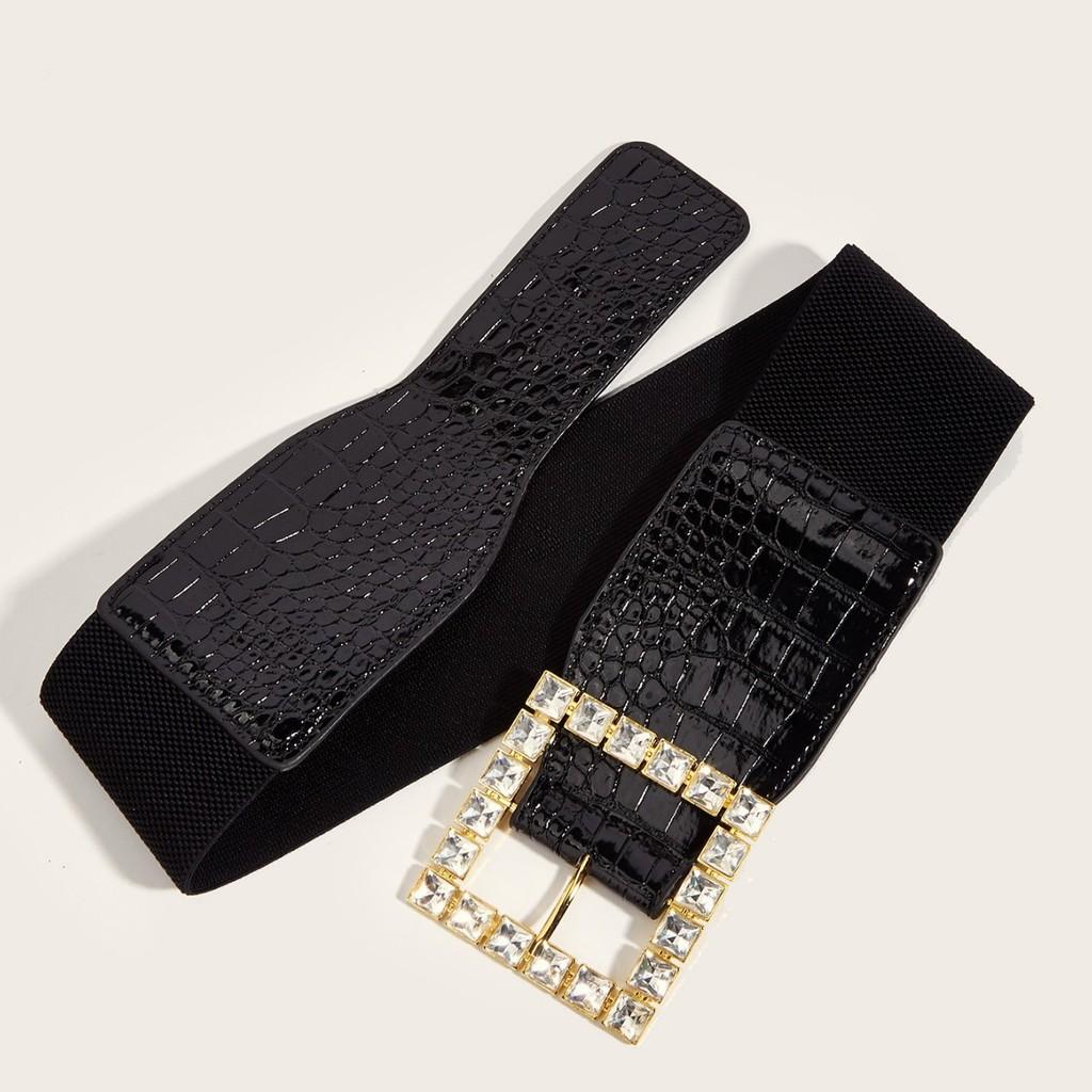 Wide Elastic Waist Belt With Decorative Metal Buckle Ladies Dress Fashion Winter