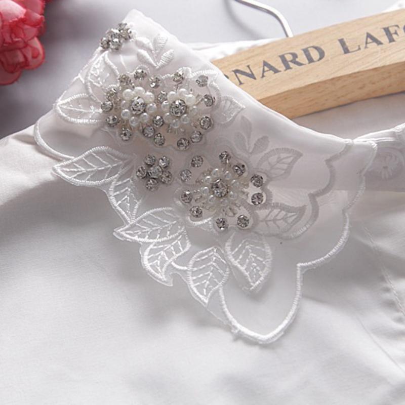 Korean Blouse Fake Collar Handmade Inlaid Diamond Collars Beaded Shirt Fake Collars White Fake Collar Manufacturers