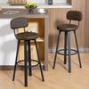 Set Of 2 Swivel Kitchen Bar Stools Upholstered In PU With Backrest Metal Frame Footrest Dark Brown