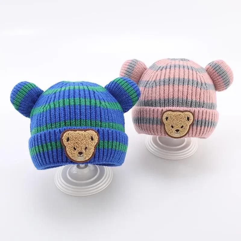 New Customer Special: Adorable Striped Bear Knit Hat for Baby Boys - Cozy Winter Wool Cap