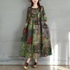2025 Women Plus Size Spring Long Dress Loose Basic Printing Vintage Casual Floral Oversize Long Sleeve Maxi