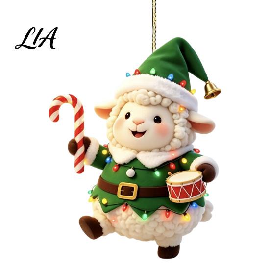 Reusable Christmas Party Favors Cute Animal Ornament, 2D Flat Sheep Dog Double-Sided Tree Hanging Supplies Acrylic Xmas Decoration for Lovers Holiday
