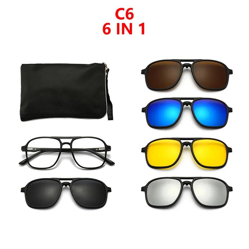 New Mirror Magnetic Attraction Polarized Sunglasses 6 Iin 1 Clip Cycling Glasses Dazzling Polaroid Men Sunglasses Women