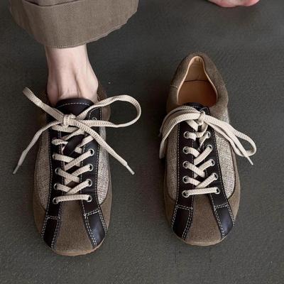 Версия из овчины~ Новые ретро-цветовые шнурованные немецкие тренировочные туфли 2025 лето кожаные нишевые повседневные универсальные балетки