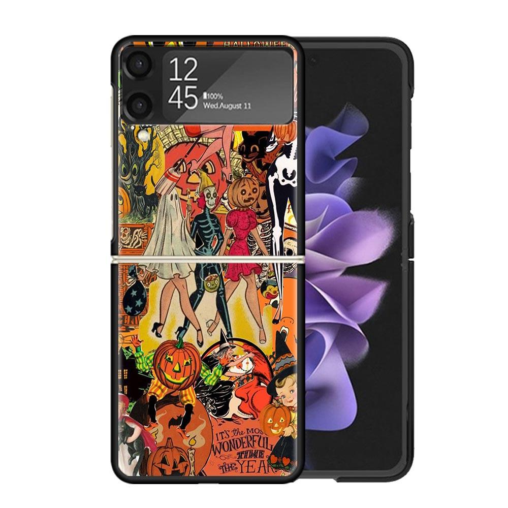 Halloween Fall Art Witch Cat Clear Phone Case For Samsung Z Flip 7 6 5 4 3 Galaxy ZFlip7 ZFlip6 ZFlip5 ZFlip4 ZFlip3 5G Print Co