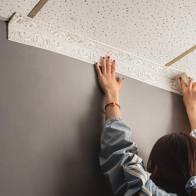 1 шт., пенопластовый плинтус, самоклеящиеся наклейки на стену, линия талии, 3D-тиснение, украшение для дома