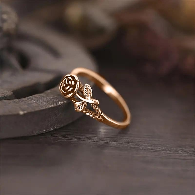 Retro Style Old Flower Ring, Three-Dimensional Rose Classical Thin Ring, Charming Index Finger Ring With Temperament