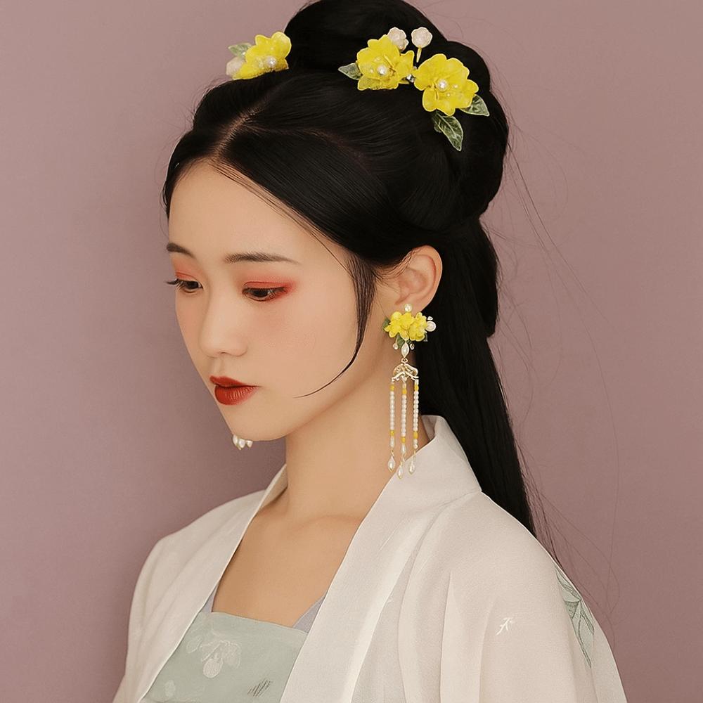 Tassel Hanfu Hair Stick Pearl Flower Hair Comb Chinese Style Hairpin Set Hairstyle Design Tool