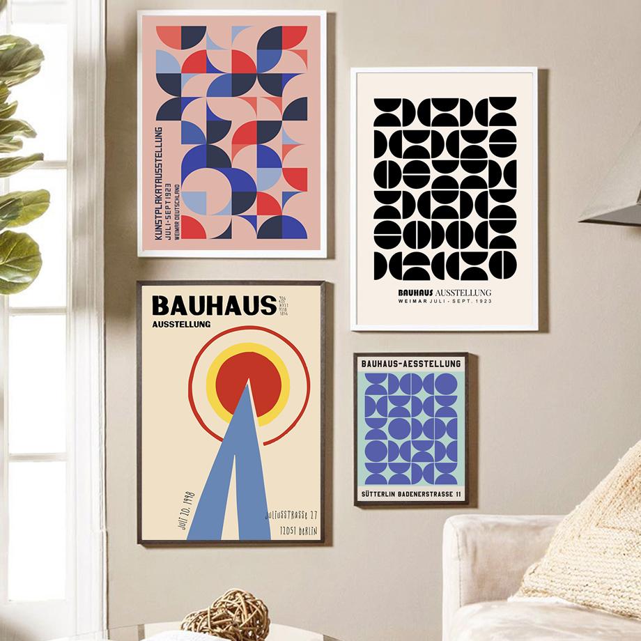 Абстрактный: Плакат Bauhaus Ausstellung, современная геометрия, скандинавская настенная живопись, холст, живопись, эстамп