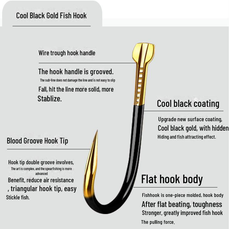 Крутой крючок для рыбалки Cool Black Gold Double Groove Ise Ni Izu Shin Kanto с опциональным бородком и канавкой для крови