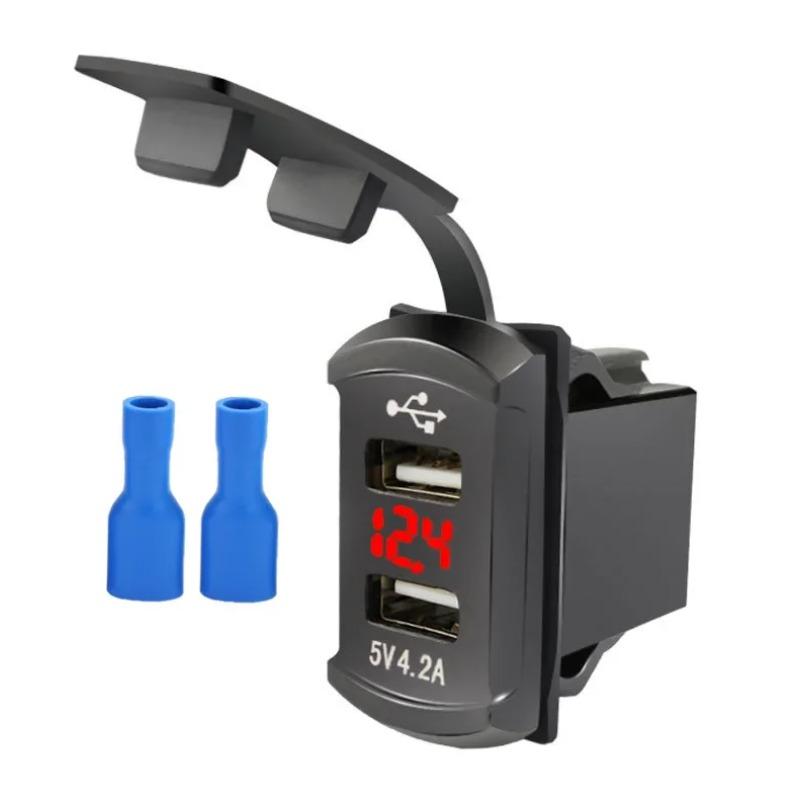 Автомобильное зарядное устройство с двумя USB-портами, адаптер для розетки 4,2 А, светодиодный цифровой вольтметр, водонепроницаемый, пылезащитный, для морской панели переключателей на лодке, автофургоне