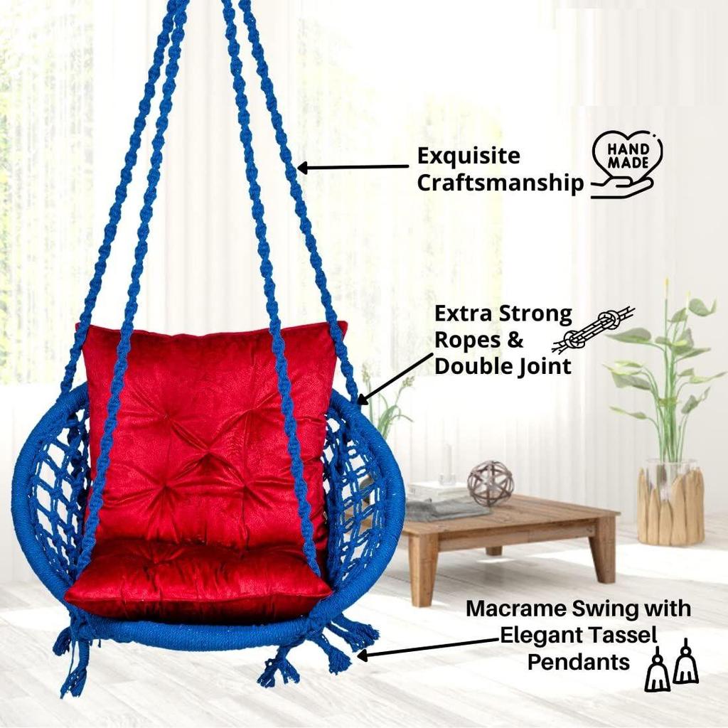 Хлопковое круглое кресло-качалка для взрослых для дома/Качели Jhula для балкона, в помещении/Подвесные качели-гамак/Деревянное кресло-качалка Unjal/Вместимость до 120 кг