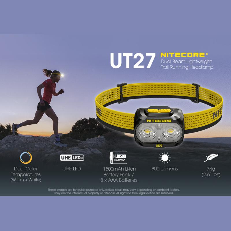 Nitecore UT27 Headlamp Dual Beam Fusion Elite 800 Lumens CREE XP-G3 S3 LED Headlight Running HBL-1500mAh Rechargeable Battery