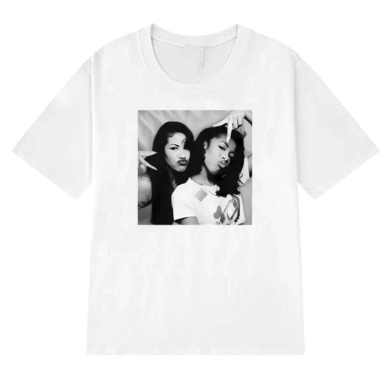 Модная футболка с принтом Aaliyah и Selena, уличная, хип-хоп, унисекс, с коротким рукавом, винтажный топ унисекс