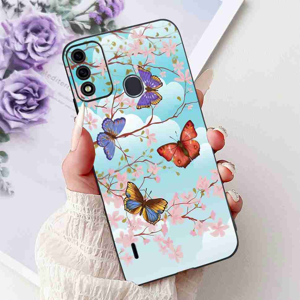 For Itel A48 6.1" Case Fashion Painting Soft Silicone TPU Black Cover For ITEL A48 itel a48 Popular Design Flowers Phone Cases
