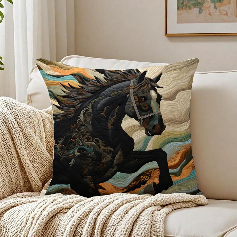 Printing Stylish Horse Pillow Case Organic Short Plush Cushion Covers Breathable Washable WrinkleResistant