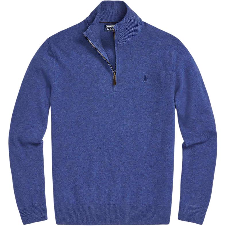 Polo Ralph Lauren Ss23 Однотонный мужской свитер с вышитым логотипом и полумолнией, длинный рукав, синий 710777743-012