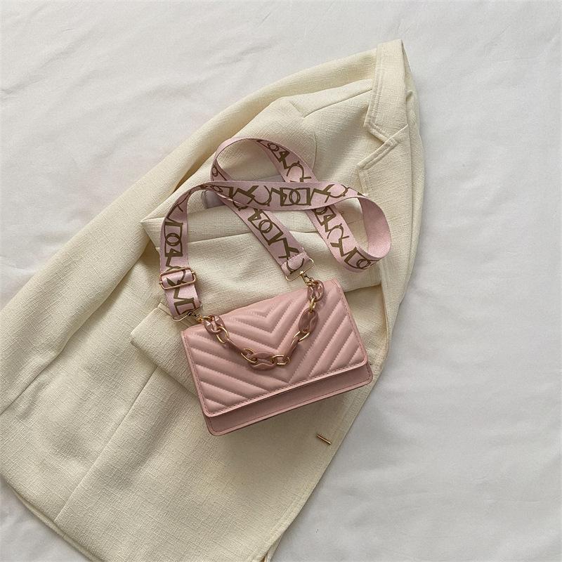 Модная женская сумка 2024 года, новая сетка давления, маленькая квадратная сумка, широкий плечевой ремень, сумка-мессенджер на одно плечо, мини-цепочка, маленькая квадратная сумка