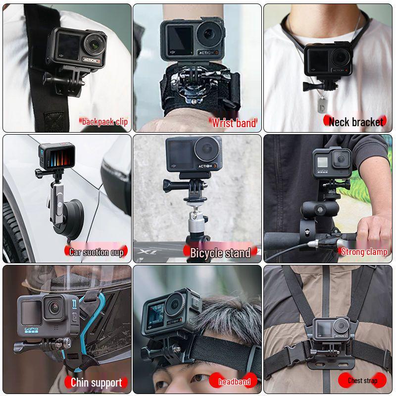 Аксессуары для камеры DJI Action5Pro/43: Нагрудный ремень, Повязка на голову, Клипса для рюкзака, Закаленное стекло, Ремешок для шлема