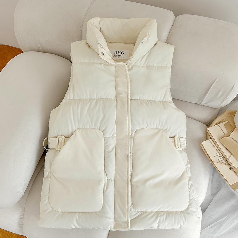 Женский короткий пуховый жилет на осень и зиму, новая корейская версия, жилет с поясом на талии, утолщенный хлопковый жилет без рукавов