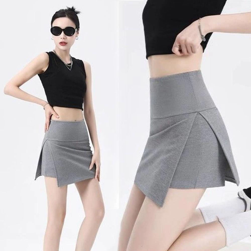 Y2K Mini Shorts Skirt Side Slit Skirt with Safety Shorts Ins Women's A-line Culottes Party