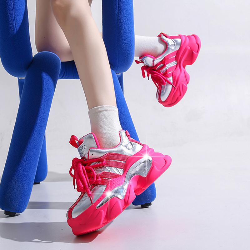 Fashion Mix Color Chunky Platform Sneakers Women Fashion Lace Up Thick Bottom Dad Shoes Woman 2024 Autumn Non-Slip Vulcanize Shoes Mujer