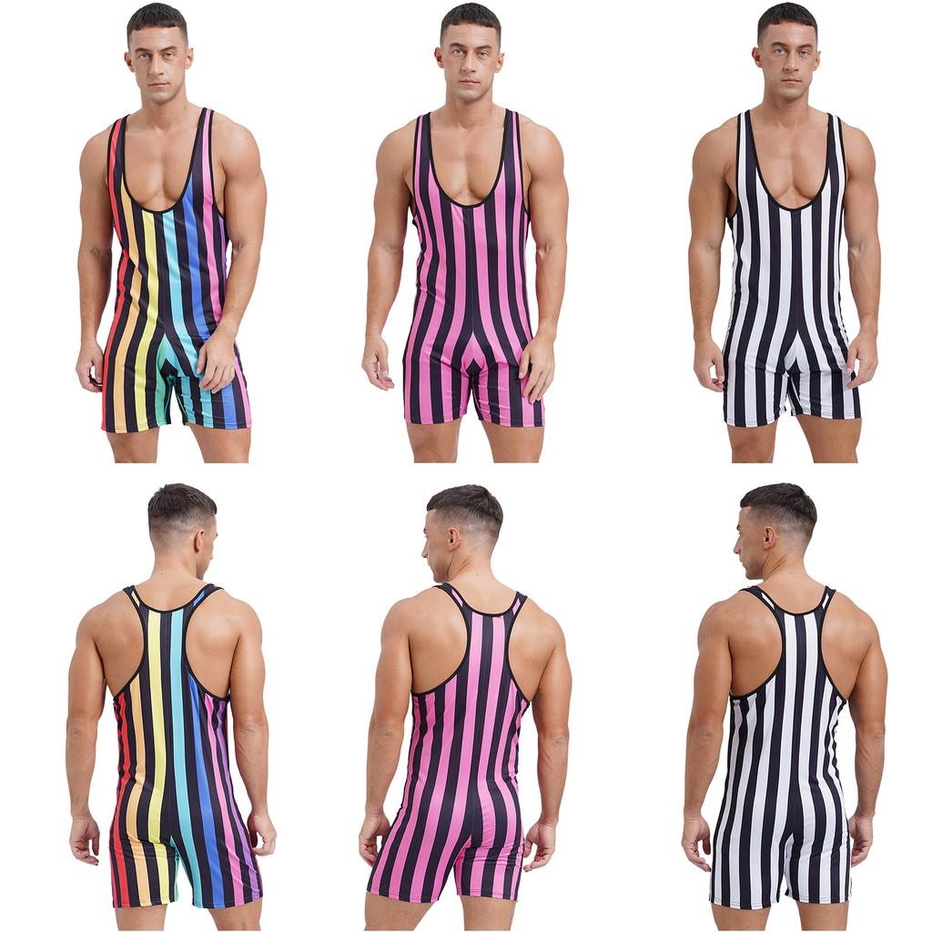 Men's One Piece Swimsuit Sleeveless Slim Fit Fitness Gym Sports Bodysuit Men Surfing Clothes