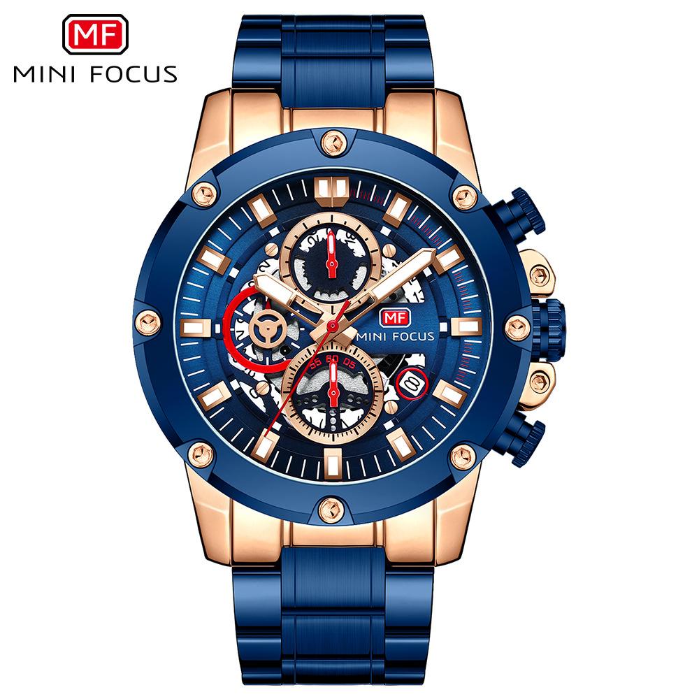 MINI FOCUS Брендовые часы Деловые мужские часы Водонепроницаемые кварцевые часы со стальным ремнем Мужские кварцевые часы