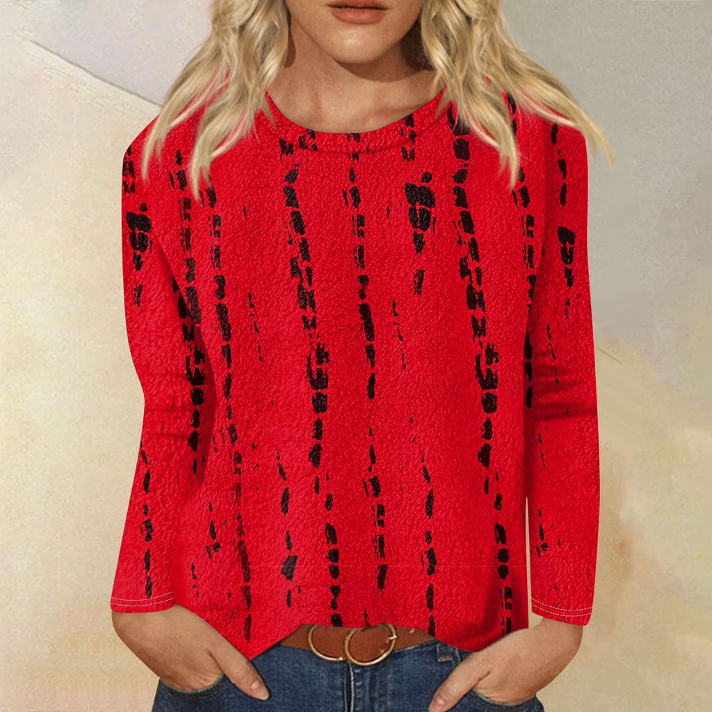 Женская модная повседневная фланелевая футболка с длинным рукавом и круглым вырезом с принтом