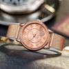 Rose Gold Peach Heart Mesh Quartz Watch with Diamond Inlay for Women