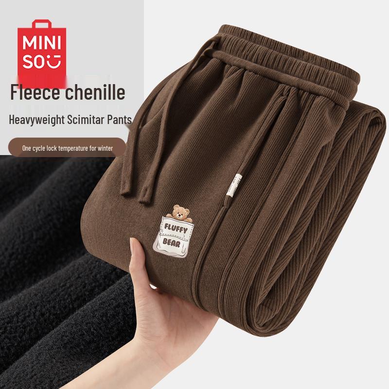 MINISO Мужские зимние вельветовые спортивные штаны с флисовой подкладкой и изогнутыми штанинами
