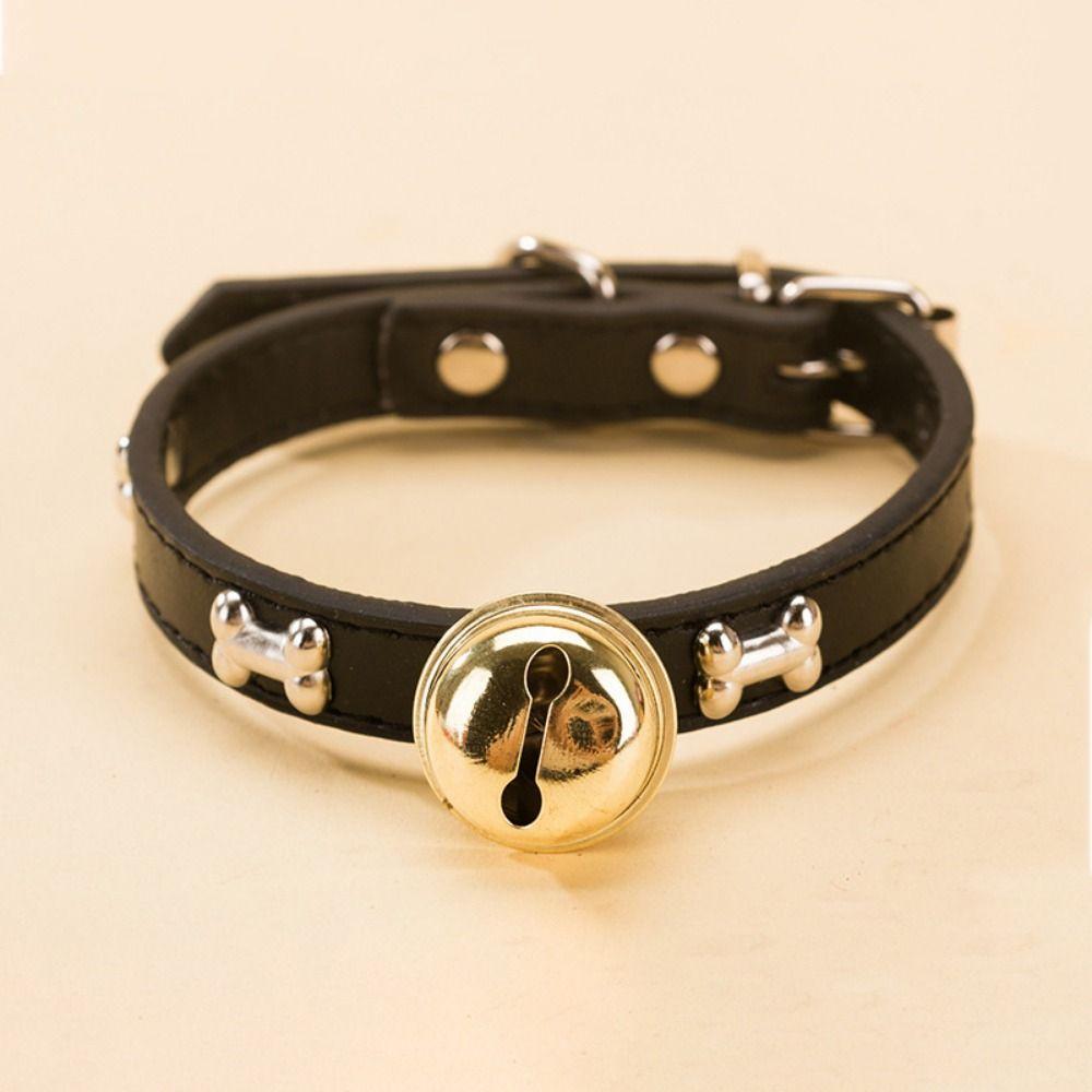 Zinc Zinc Alloy Dog Neck Ring Adjustable Dog Bone Collar Dog Gold Bell Chain Cat Paw Print Bell Collar  Party