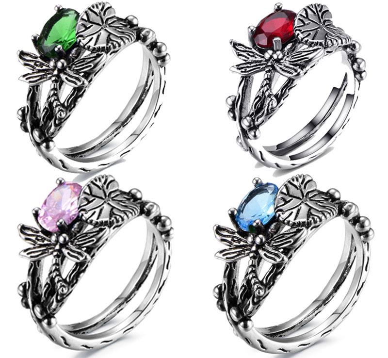 Популярное винтажное кольцо-лотус «Стрекоза» с топазом из тайского серебра